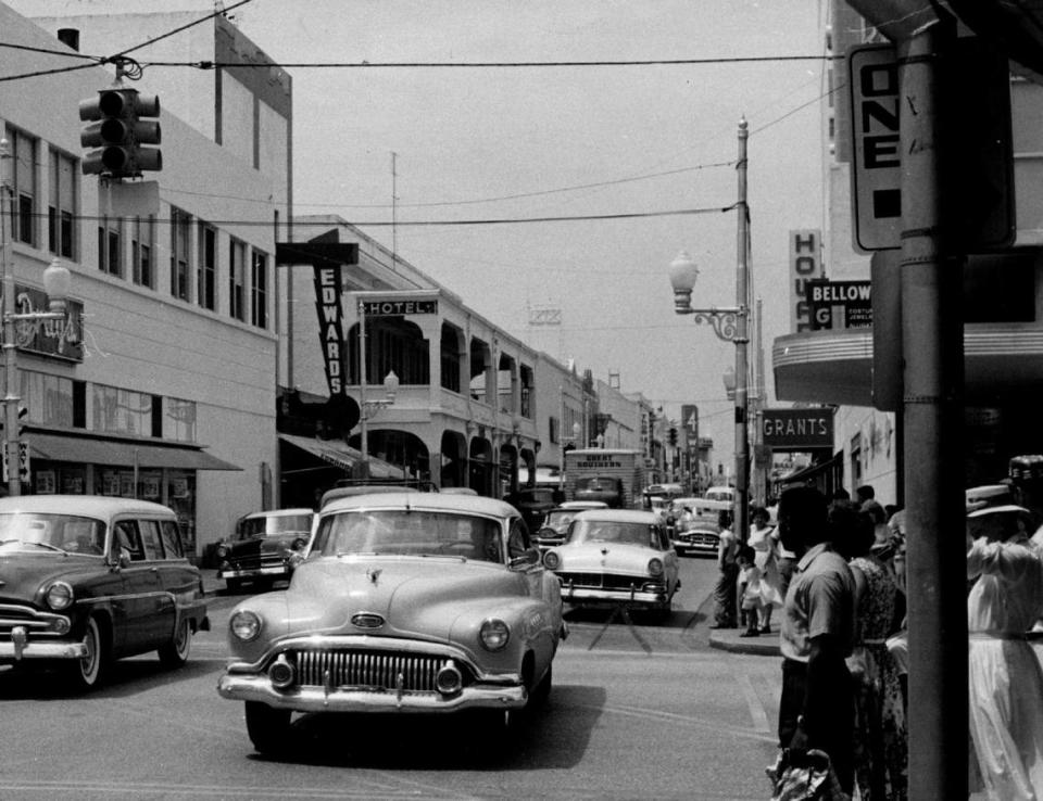 Downtown Miami traffic in 1957.