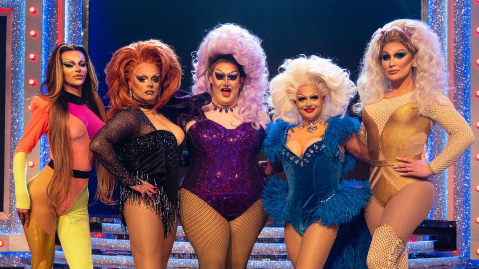 Ant and Dec were joined by 'Drag Race UK' winners Krystal Versace, Lawrence Chaney and The Vivienne to perform 'We Werk Together'. (ITV)