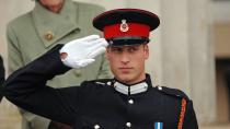 <p>A 24-year-old Prince William salutes after being commissioned as an officer in the British Army during the Sovereign's Parade at the Royal Military Academy Sandhurst on December 15, 2006 in Surrey, England.</p>