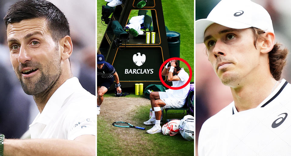 Alex de Minaur, Novak Djokovic and Lorenzo Musetti at Wimbledon.