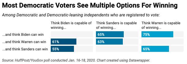 Most Democratic and Democratic-leaning voters think the party has multiple options for beating Trump this year. (Photo: Ariel Edwards-Levy/HuffPost)