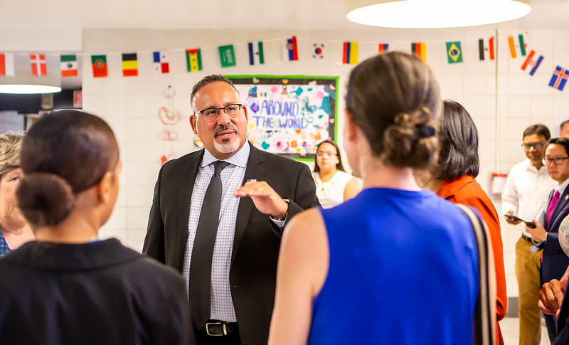 Education Secretary Miguel Cardona visited schools in New York City in August to highlight how funding from the American Rescue Plan can benefit students. (U.S. Department of Education)