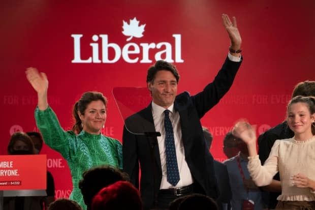 Justin Trudeau greets supporters prior to his victory speech at Liberal party campaign headquarters in Montreal early Tuesday. (Ivanho Demers/CBC/Radio-Canada - image credit)