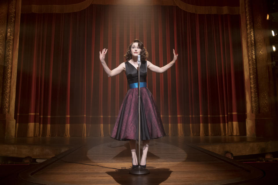 This image released by Amazon Prime Video shows Rachel Brosnahan in a scene from "The Marvelous Mrs. Maisel." (Amazon Prime Video via AP)