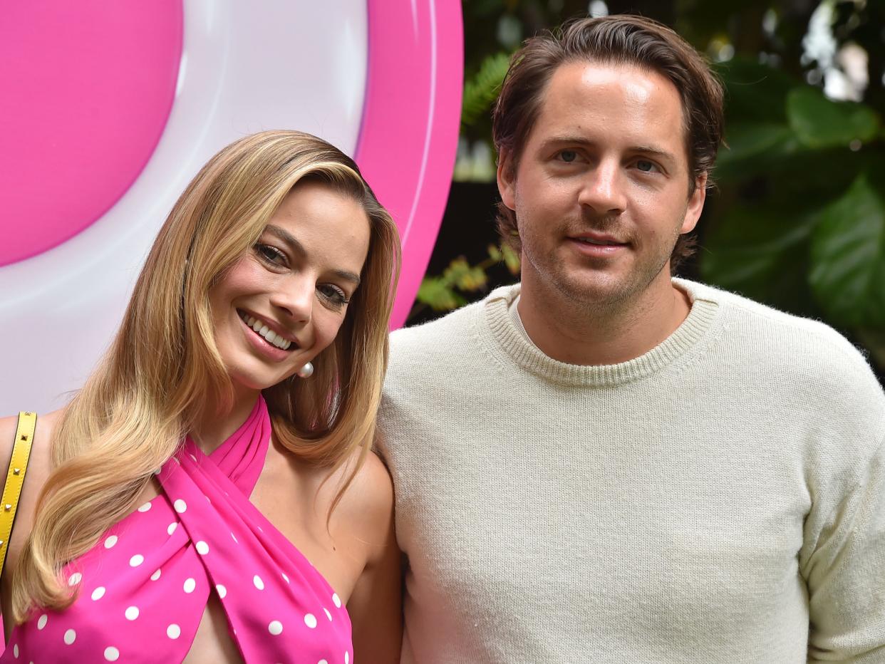 Margot Robbie and Tom Ackerley at a press event for "Barbie" in June 2023.