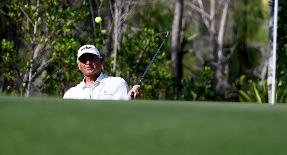 Fred Couples chips onto a  green during the final round of the PGA Chubb Golf tournament at the Tiburon Golf Club, Sunday, February .19th, 2022, in Naples, Fla. (Photo/Chris Tilley)