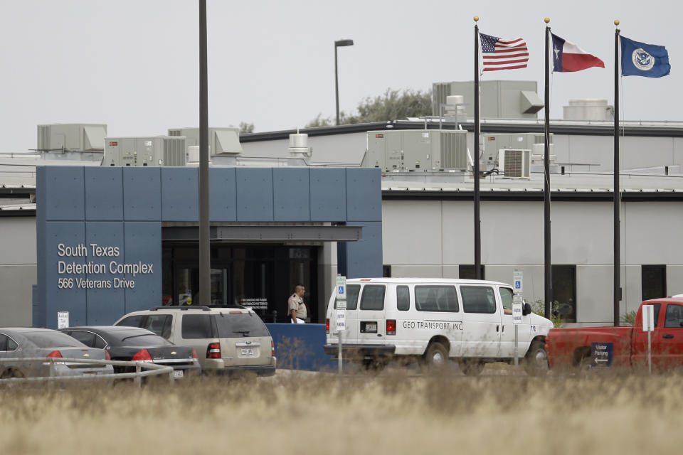 FILE - This Feb. 10, 2009 file photo shows the South Texas Detention Center is seen in Pearsall, Texas. An 18-year-old who was born in the U.S. has been released from immigration custody after wrongfully being detained for more than three weeks. Francisco Erwin Galicia left a U.S. Immigration and Customs Enforcement detention center in Pearsall, Texas, on Tuesday, July 23, 2019. (AP Photo/Eric Gay, File)