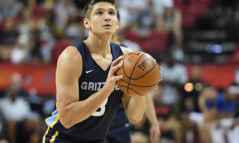 Grayson Allen sets for a free throw in Summer League.