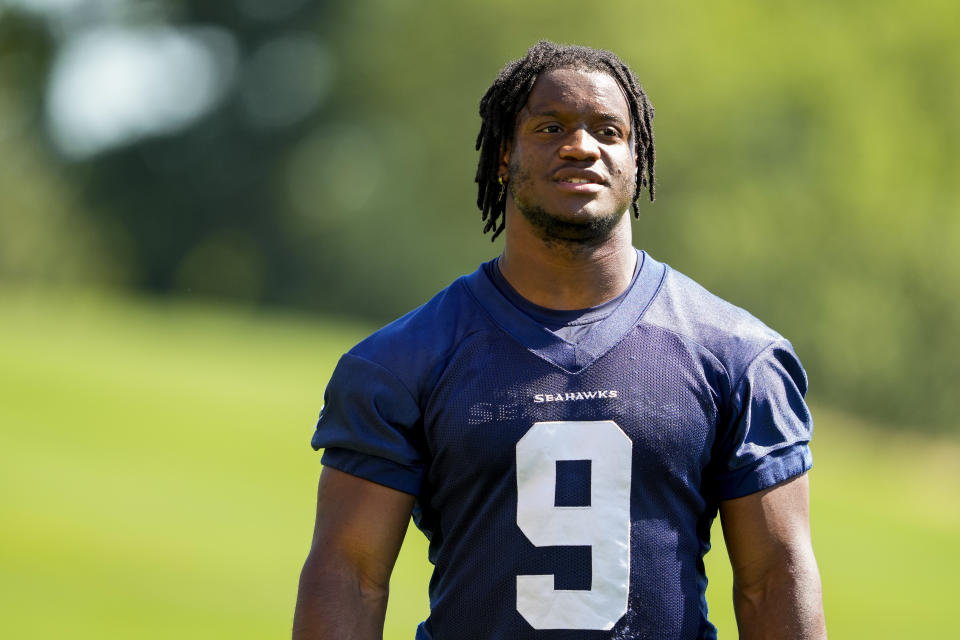 Kenneth Walker III is sidelined with a groin injury. (AP Photo/Lindsey Wasson)