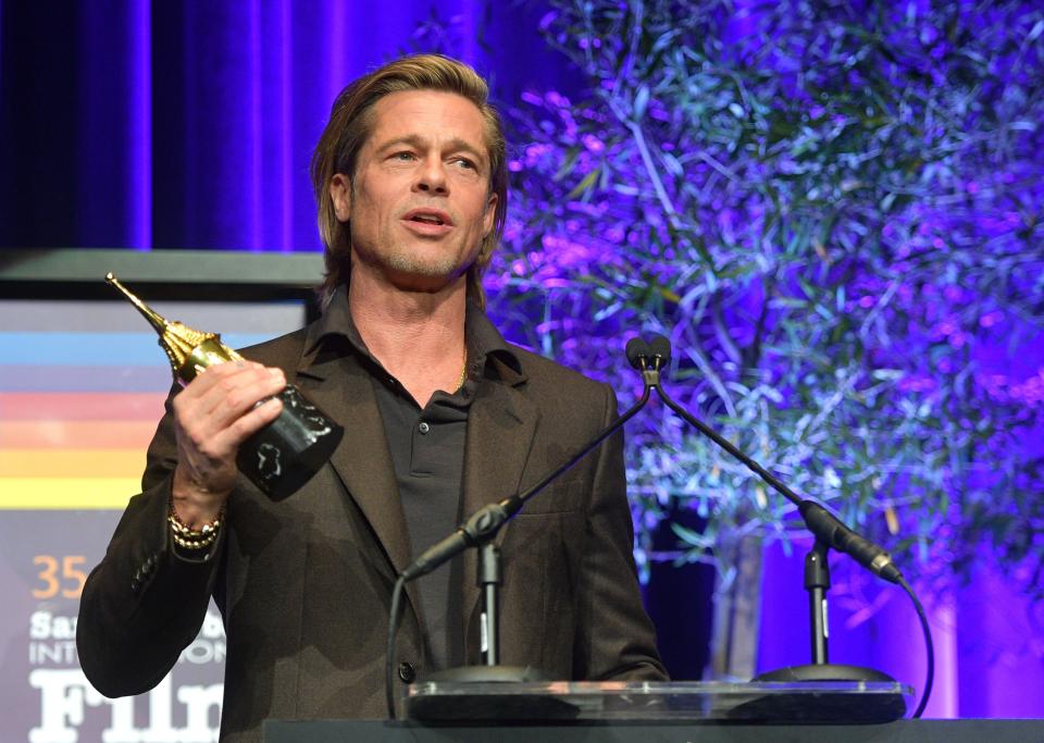 Brad Pitt receives his Maltin Modern Master Award during the Santa Barbara International Film Festival.