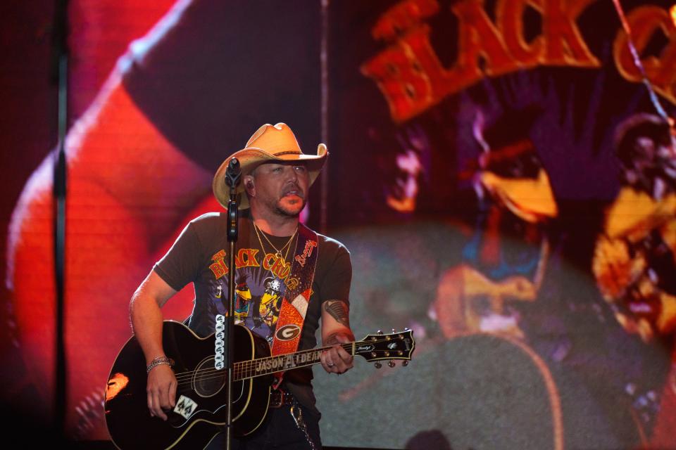 Country music artist Jason Aldean performs in the WM Phoenix Open’s Birds Nest at TPC Scottsdale on Feb. 9, 2023, in Scottsdale.