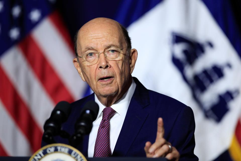Department of Commerce Secretary Wilbur Ross speaks to department employees in Washington on July 16, 2018.