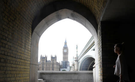 The Elizabeth Tower, which houses the Great Clock and the 'Big Ben' bell, at the Houses of Parliament, is seen at the end of Westminster Bridge, in central London, Britain, August 16, 2017. REUTERS/Toby Melville