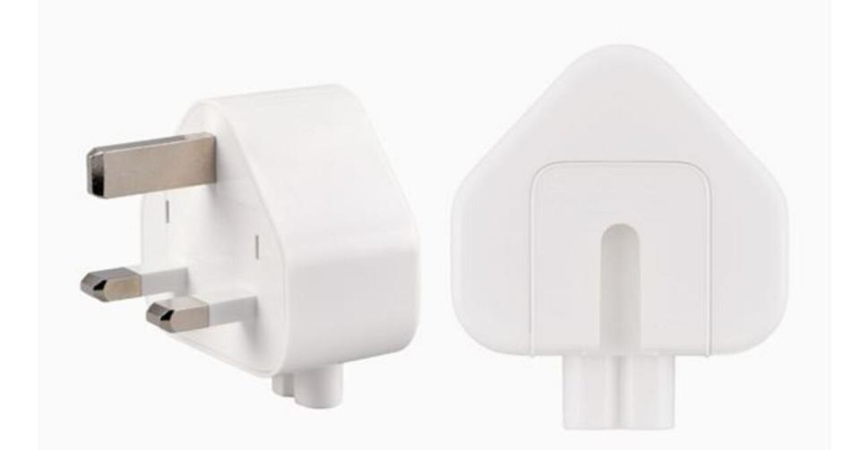 The affected three-prong wall plug adapters: White in colour, with no letters in the inside slot where it attaches to an Apple power adapter. (PHOTO: Apple)