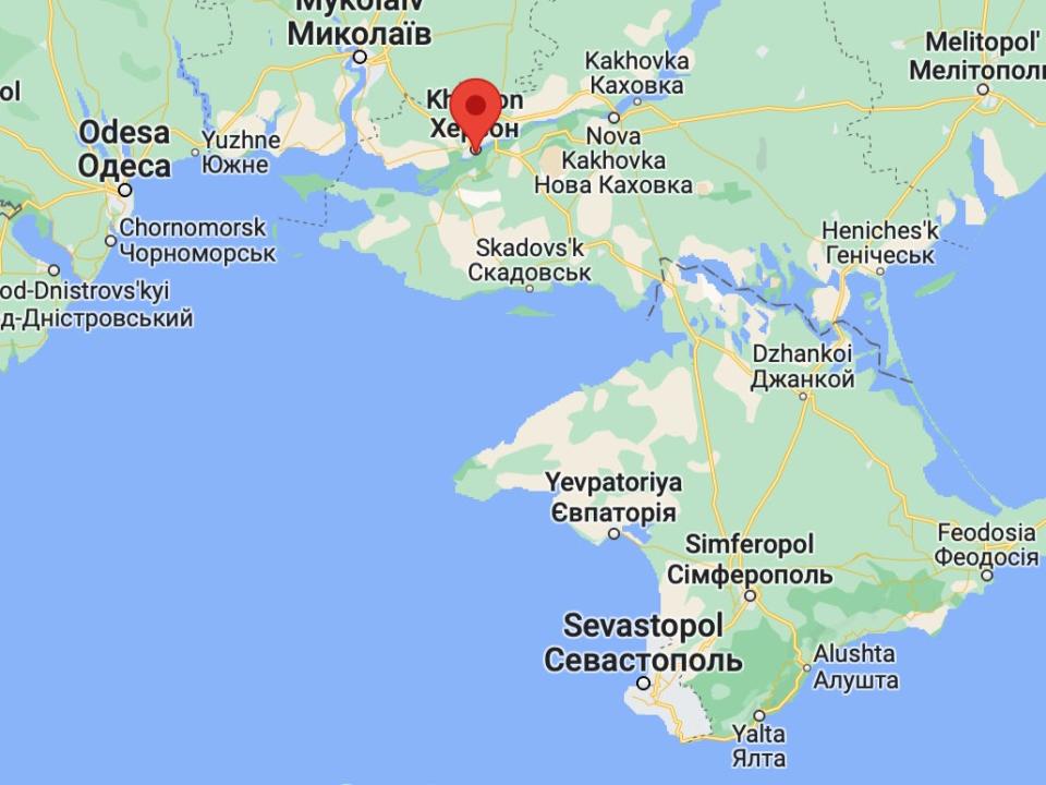 Location of the city of Kherson in southern Ukraine, on the coast of the Black Sea (Google)