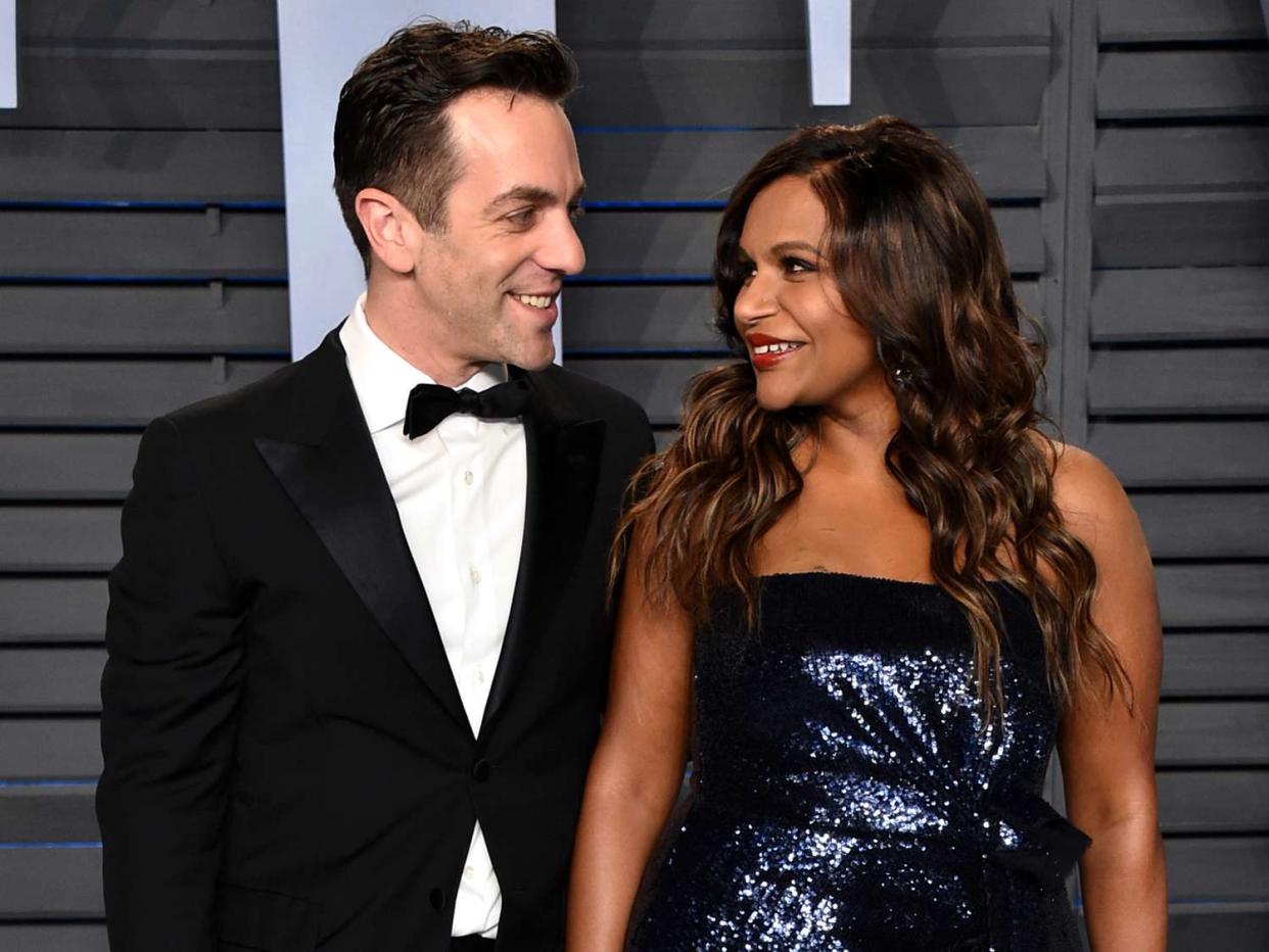 B. J. Novak (L) and Mindy Kaling attend the 2018 Vanity Fair Oscar Party hosted by Radhika Jones at Wallis Annenberg Center for the Performing Arts on March 4, 2018 in Beverly Hills, California