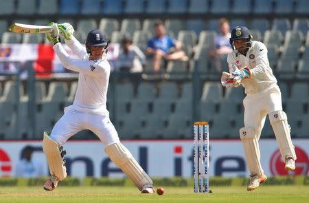 Cricket - India v England - Fourth Test cricket match - Wankhede Stadium, Mumbai, India - 8/12/16. England's Keaton Jennings plays a shot. REUTERS/Danish Siddiqui