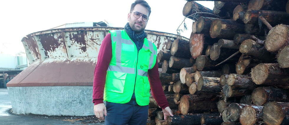 Pierre Grolleau, du groupe Gautier, près du stock de bois issu des forêts incendiées.    - Credit:Charles Guyard