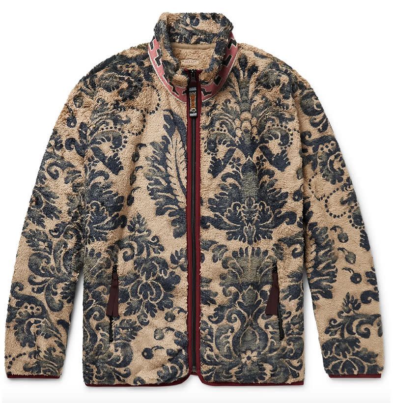 Jacquard-Trimmed Printed Fleece Zip-Up Jacket