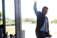 Brazilian Senator Ciro Nogueira gestures after meeting at the Planalto Palace in Brasilia