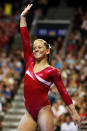 Shawn Johnson waves to the crowd after competing on the balance beam during day two of the 2008 U.S. Olympic Team Trials for gymnastics at the Wachovia Center on June 20, 2008 in Philadelphia, Pennsyvania.