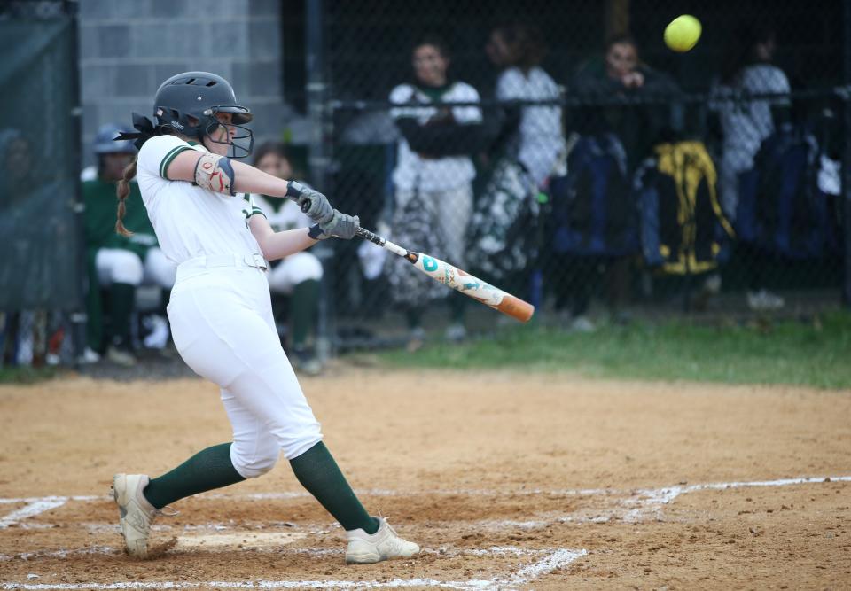 Franklin D. Roosevelt's Cali DeLawder at bat during Monday's game versus Burke Catholic on April 18, 2022. 