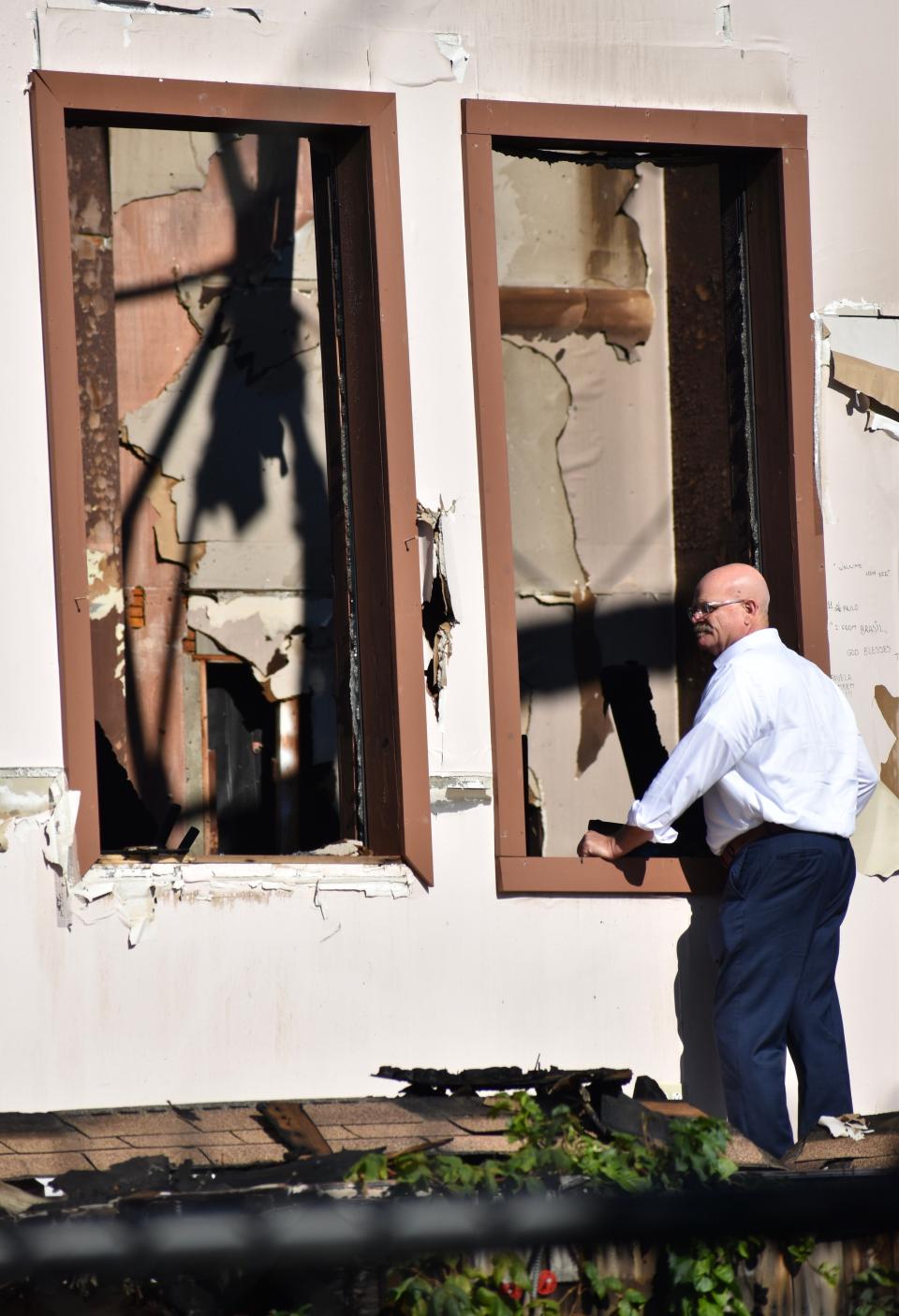 Fall River Fire Department Chief Roger St. Martin was on scene at 277 Brightman St. Wednesday morning following a massive fire Tuesday evening in the former Royal Theater building.