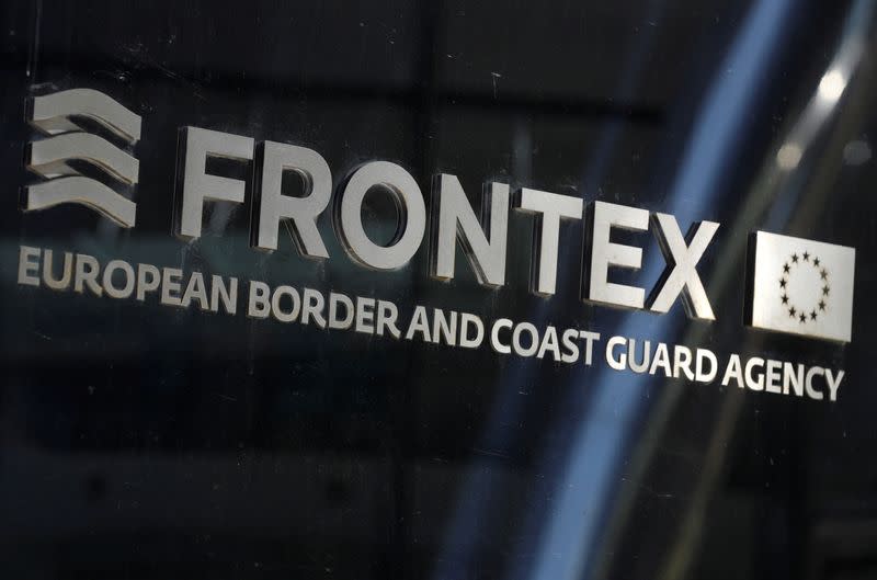 Logo of EU border agency Frontex is seen at the agency's headquarters in Warsaw