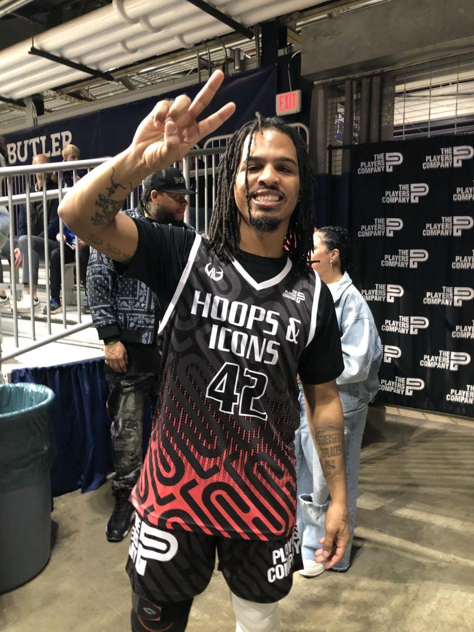 Food critic Keith Lee was among the celebrity participants at the Hoops & Icons basketball event at Butler University's Hinkle Fieldhouse on Feb. 14, 2024.