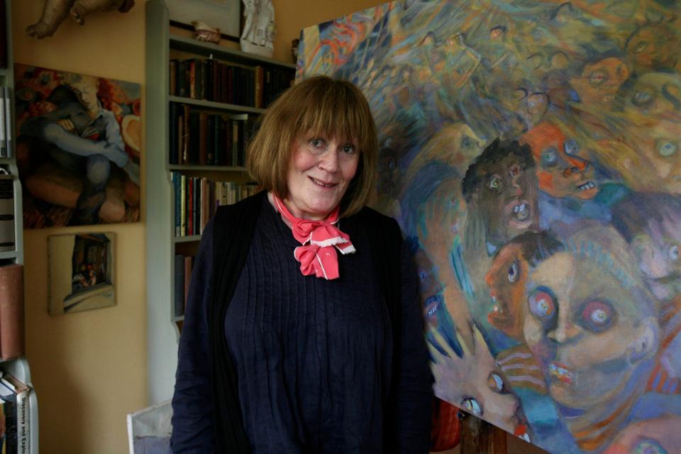 Charlotte Johnson-Wahl at her home and studio in Notting Hill with her painting Underground about the bombings in London on July 7 2005 - Julian Simmonds