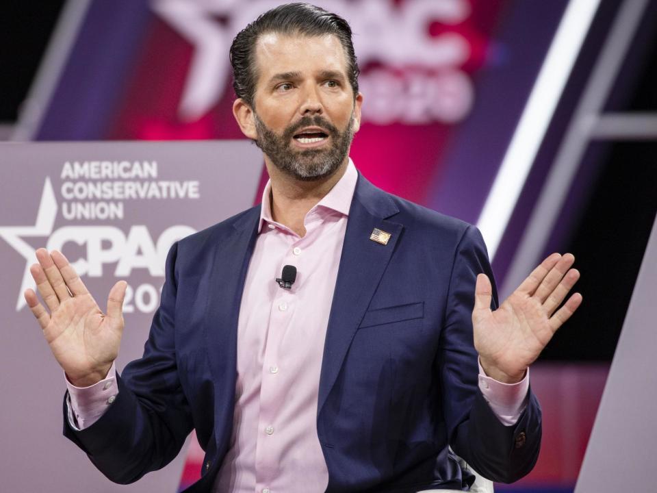 Donald Trump Jr, son of president Donald Trump, speaks on stage during the Conservative Political Action Conference 2020 (CPAC) hosted by the American Conservative Union on 28 February 2020