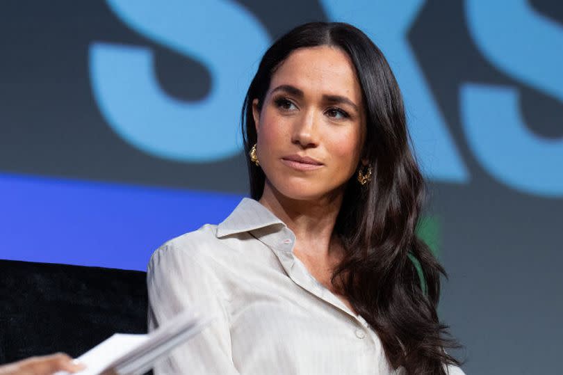 Britain's Meghan, Duchess of Sussex, attends the "Keynote: Breaking Barriers, Shaping Narratives: How Women Lead On and Off the Screen," during the SXSW 2024 Conference and Festivals at the Austin Convention Center on March 8, 2024, in Austin, Texas. (Photo by SUZANNE CORDEIRO / AFP) (Photo by SUZANNE CORDEIRO/AFP via Getty Images)