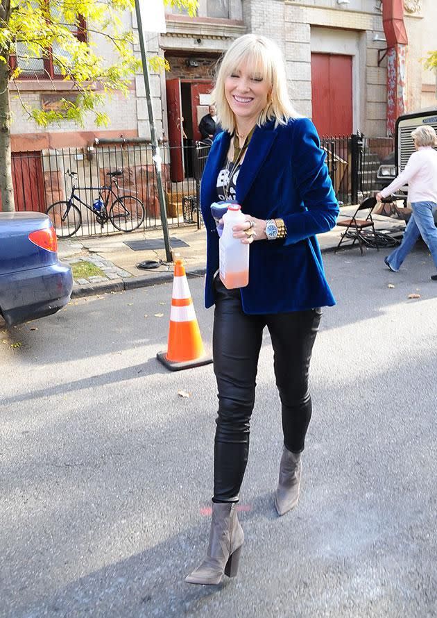 Cate walks to the set of Oceans 8 in New York. Source: Getty