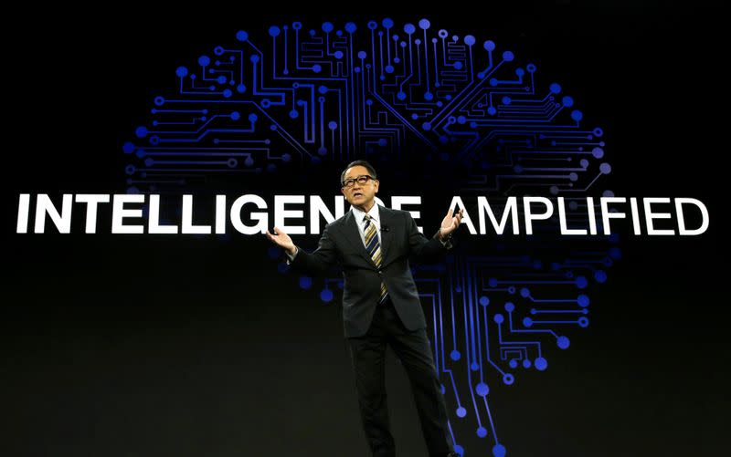 Akio Toyoda, president of Toyota Motor Corporation, speaks at a news conference, where he announced Toyota's plans to build a prototype city of the future on a 175-acre site at the base of Mt. Fuji in Japan, during the 2020 CES in Las Vegas