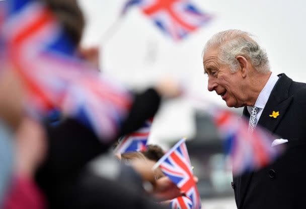 PHOTO: In this file photo taken on March 1, 2022, Britain's Prince Charles, Prince of Wales greets members of the public outside the Pier during his visit to Southend, eastern England. (Justin Tallis/AFP via Getty Images, FILE)