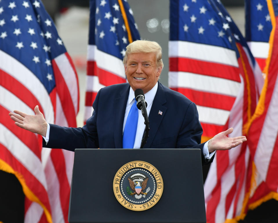 GREENVILLE, USA - OCTOBER 15: President Donald J. Trump hosts a Make America Great event in Greenville, NC United States on October 15, 2020 (Photo by Peter Zay/Anadolu Agency via Getty Images)