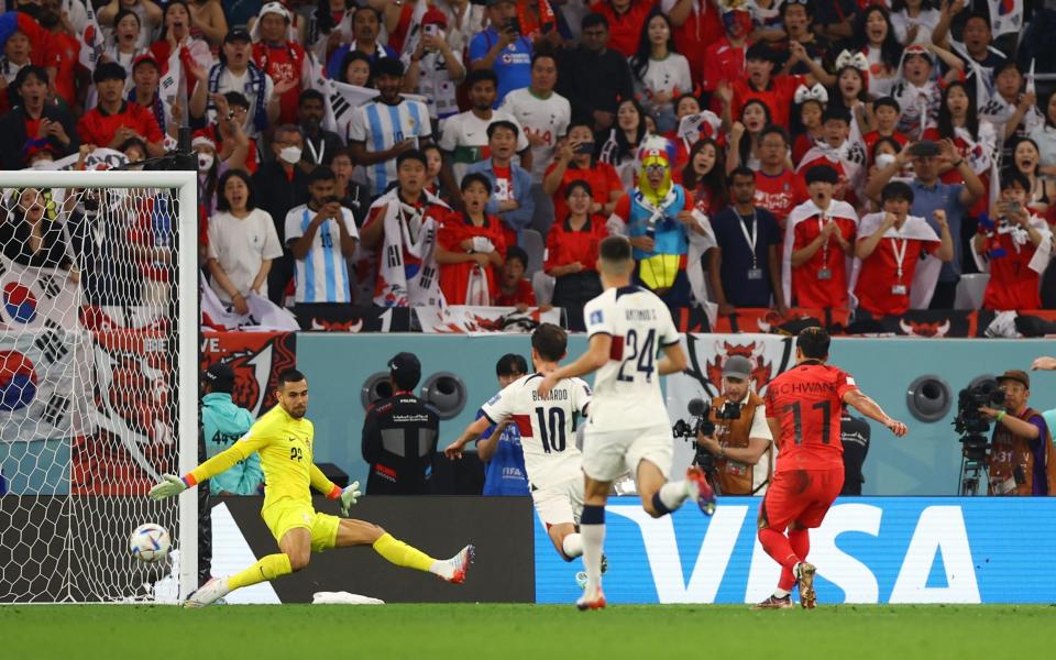 South Korea's Hwang Hee-chan scores their second goal - MATTHEW CHILDS/REUTERS