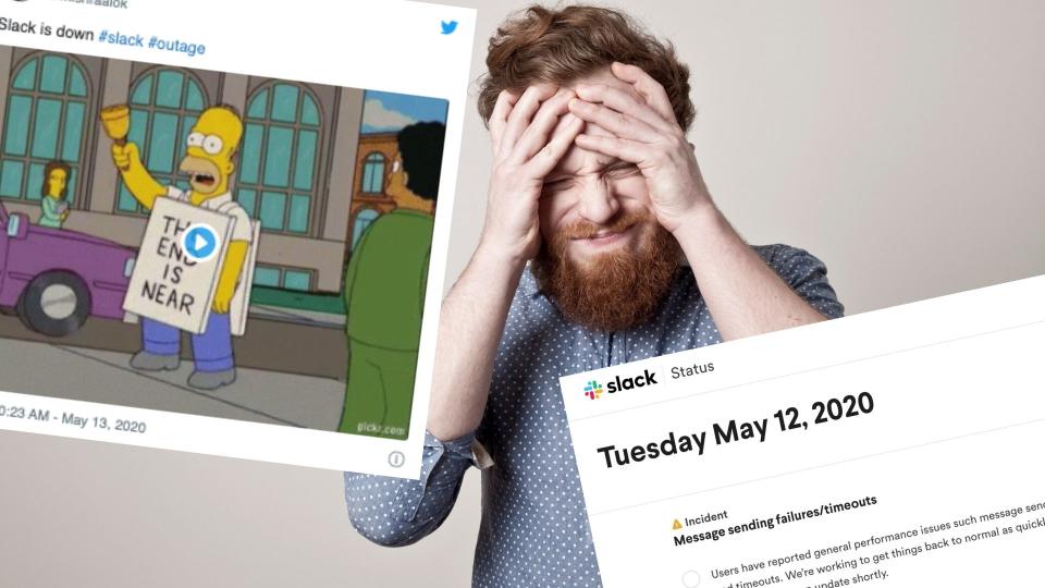 Slack's outage sent workers into a tailspin. Images: Getty, Slack, Twitter