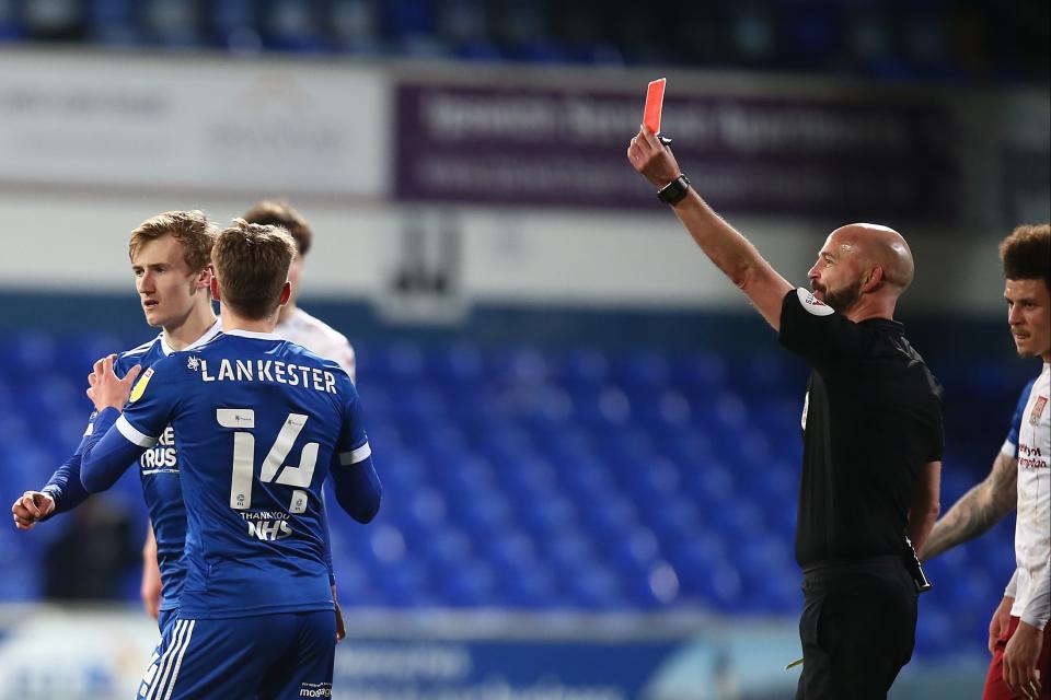 <p>Drysdale later showed Ipswich’s Flynn Downes a red card</p> (Getty Images)