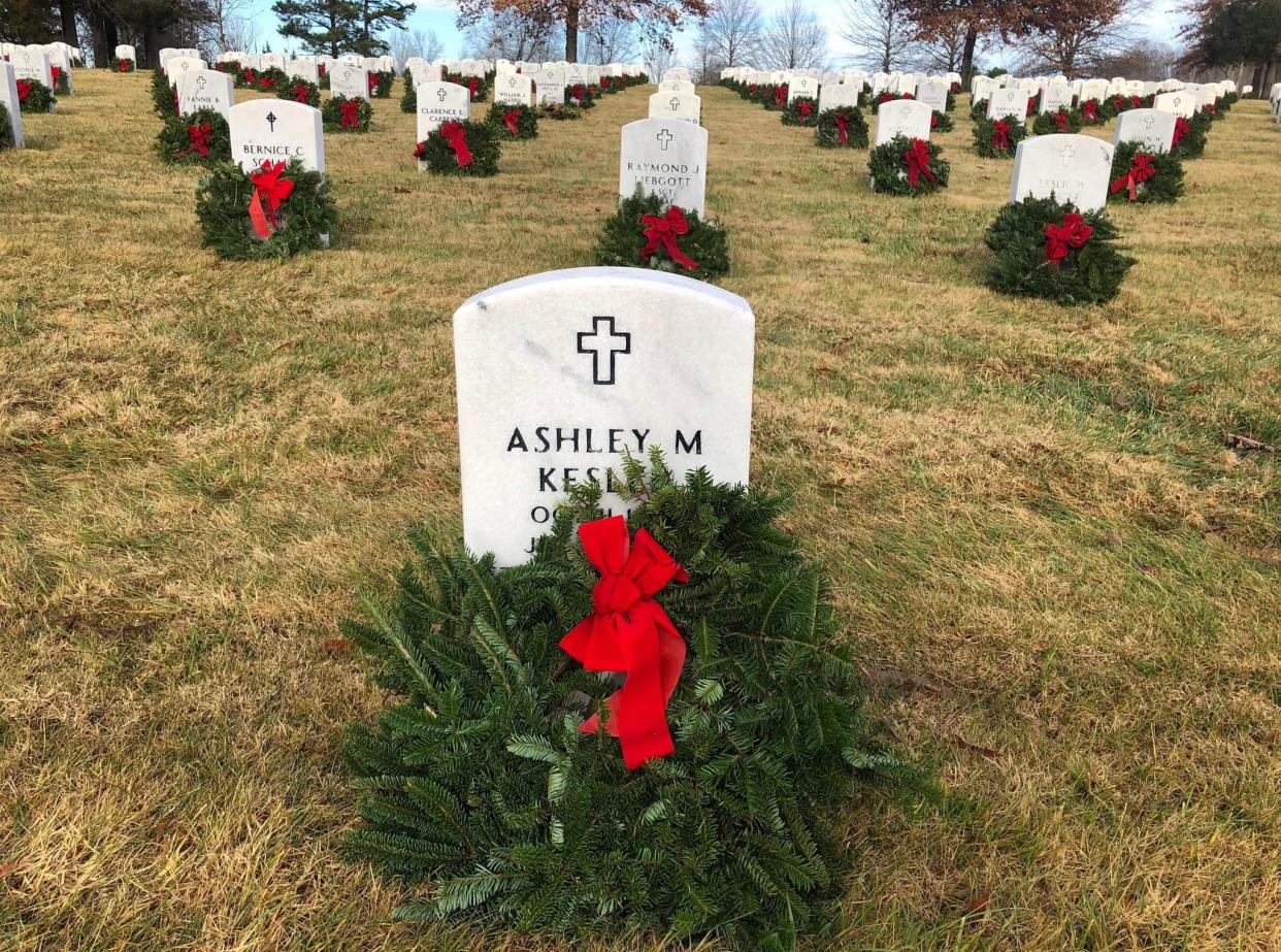 Wreaths Across America wreath at Virginia Veterans Cemetery in Amelia, Va. on Dec. 19, 2021.