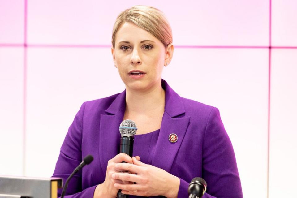 Former U.S. representative Katie Hill speaking in 2019. | Michael Brochstein/SOPA Images/LightRocket via Getty