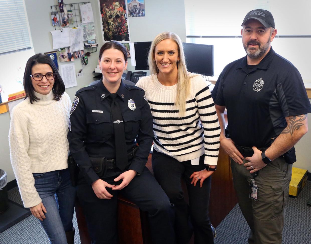 Sanford police Sgt. Colleen Adams leads the Sanford Police Department's Mental Health Unit. She says she wouldn't be able to do the work without her team. From left are OPTIONS Clinician Lacey Bailey, Sgt. Adams, Shannon Bentley, a mental health first responder/clinician and officer Dave Randt.
