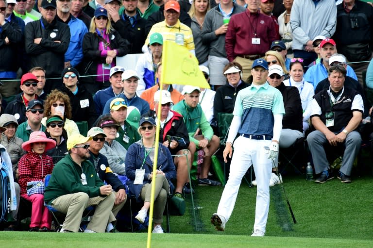 2015 winner Jordan Spieth finishes the first round of the Masters on 3-over 75 after taking a nine on the par-5 15th at the Augusta National Golf Club