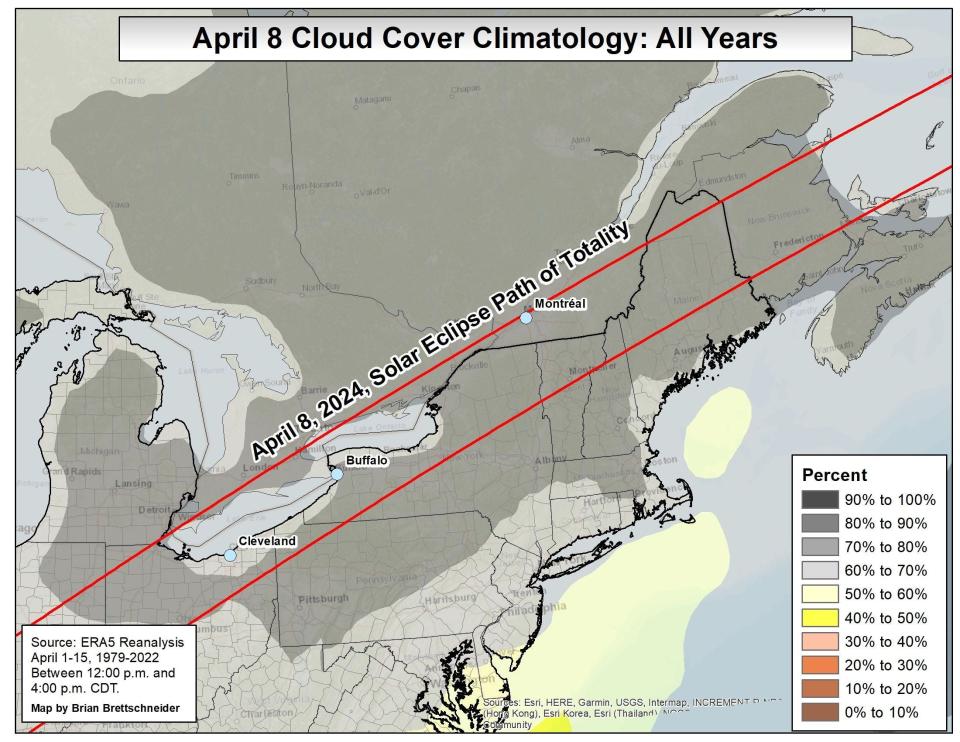 National Weather Service graphic of April 8 cloud cover.