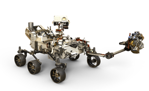 Artists depiction of the 2020 Mars Rover with arm extended. By NASA/JPL-Caltech – https://mars.nasa.gov/resources/mars-2020-rover-artists-concept/, Public Domain, https://commons.wikimedia.org/w/index.php?curid=62085182