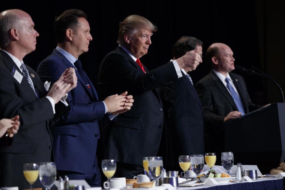 El presidente Donald Trump durante el evento National Prayer Breakfast, el 2 de febrero pasado, en Washington DC. (AP)