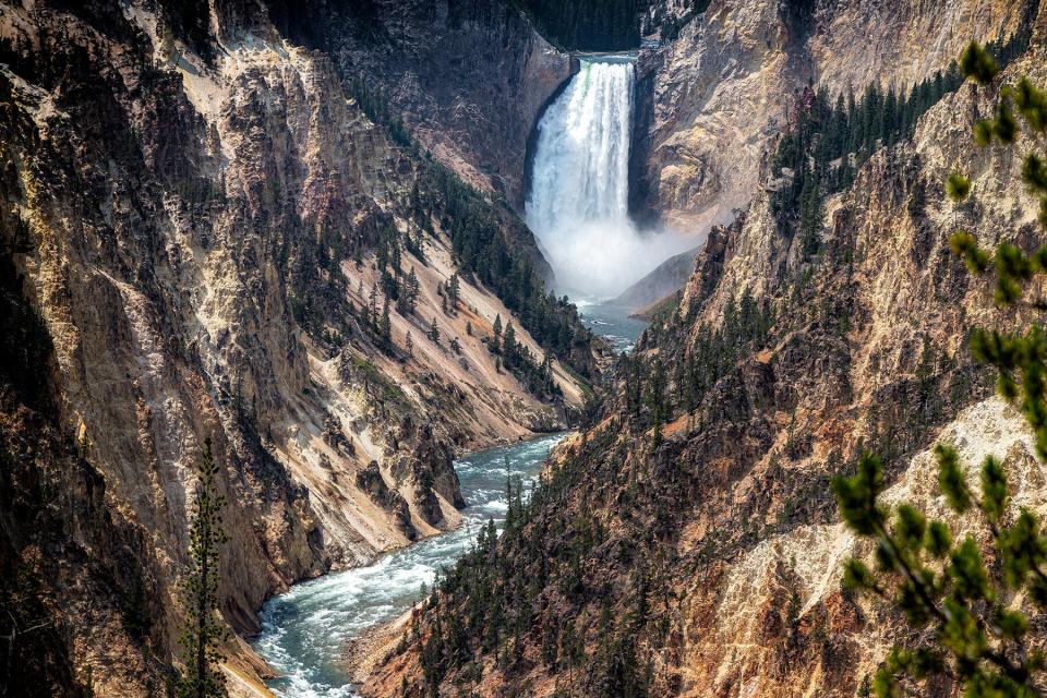 Scenic view of waterfall,Grand Canyon of the Yellowstone,Wyoming,United States,USA