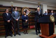 Acting US Attorney Kelly Currie of the Eastern District of New York speaks during the announcement of charges against FIFA officials at a news conference on May 27, 2015 in New York