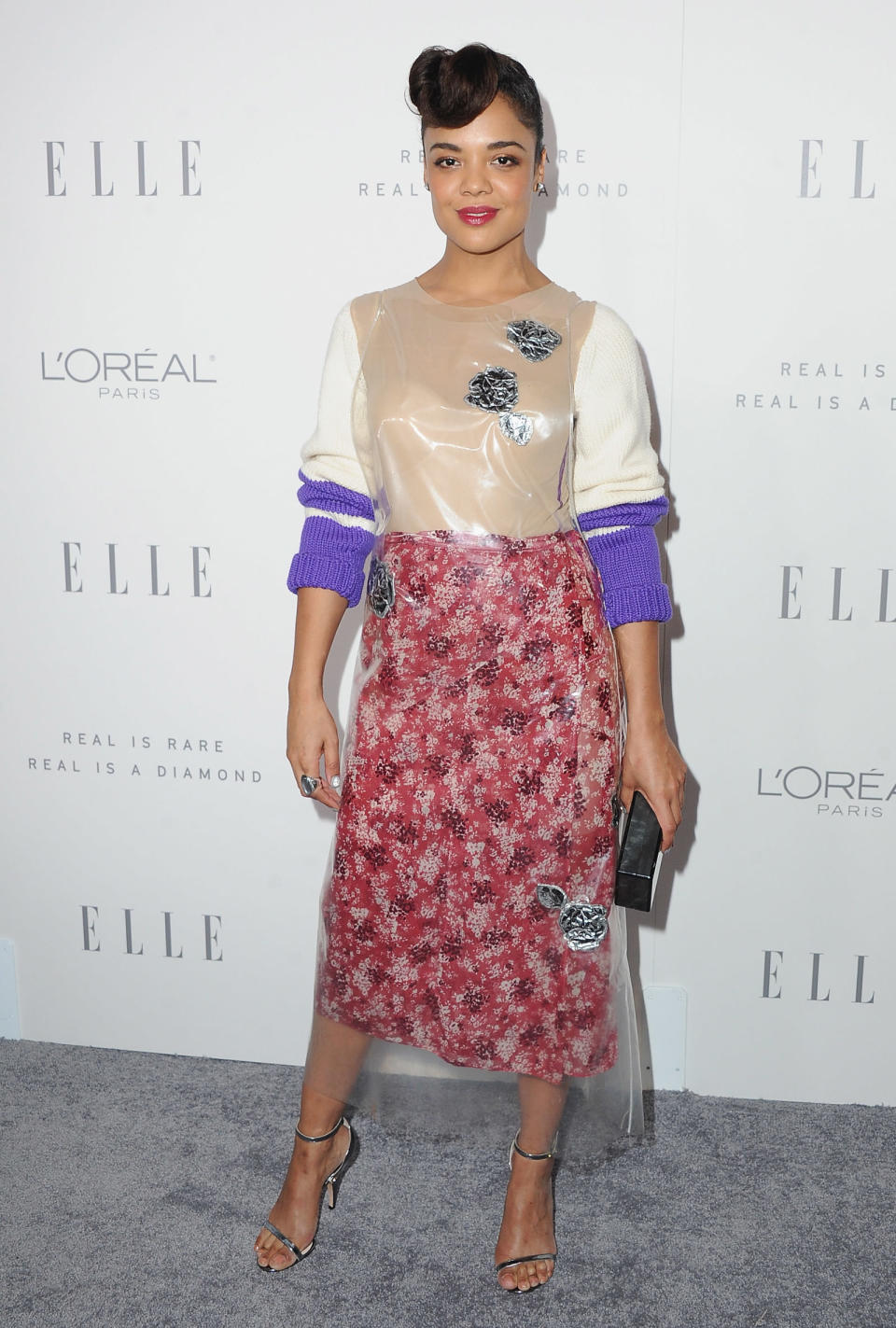 <p>Tessa Thompson wore Calvin Klein to attend ELLE's 24th annual Women In Hollywood celebration.</p>