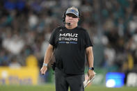 UCLA head coach Chip Kelly stands on the field during the first half of an NCAA college football game against Coastal Carolina Saturday, Sept. 2, 2023, in Pasadena, Calif. (AP Photo/Mark J. Terrill)
